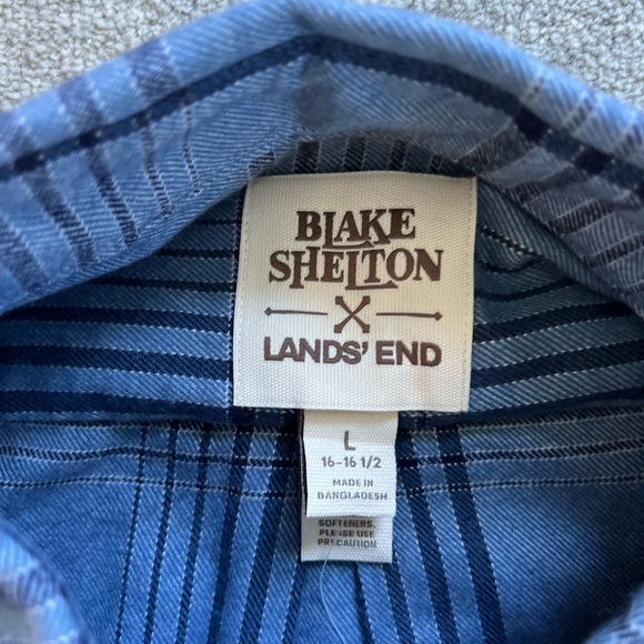 Blake Shelton Lands’ End NWT Blue Plaid Flannel Buttondown Sz. L - Picture 7 of 11